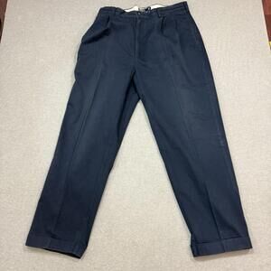 Vintage Polo Ralph Lauren Hammond Pant Cotton Chino 36x30 Pleated Navy Cuffed
